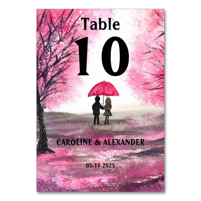 Tarjeta De Mesa Elegante acuarela Boda floral de cerezo floral (Anverso)