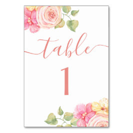 Tarjeta De Mesa Elegante acuarela boda floral de tono rosa