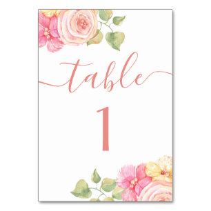 Tarjeta De Mesa Elegante acuarela boda floral de tono rosa