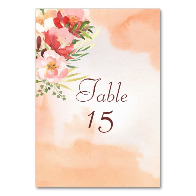 Tarjeta De Mesa Elegante acuarela con un Bouquet rosa (Anverso)