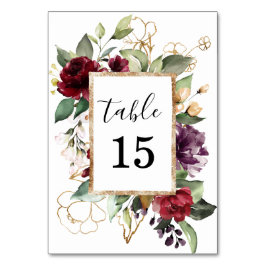 Tarjeta De Mesa Elegante acuarela dorada profunda floral roja