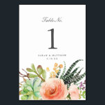 Tarjeta De Mesa Elegante acuarela exitosa | BODA<br><div class="desc">Esta tarjeta boda cuenta con un hermoso ramo acuático de suculentos y rosas emparejados con una tipografía elegante. Es la elección perfecta para una boda rústica y elegante. Este diseño se coordina con nuestra suite de invitados a la boda Elegant Watercolor Succulent. Ver abajo para más piezas en este diseño!...</div>