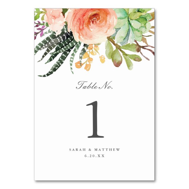 Tarjeta De Mesa Elegante acuarela exitosa | BODA (Anverso)