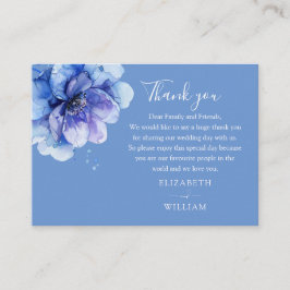 Tarjeta De Mesa Elegante acuarela Floral Azul Boda Gracias