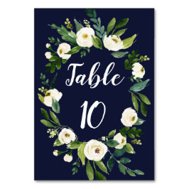 Tarjeta De Mesa Elegante acuarela Floral blanca Marina Azul