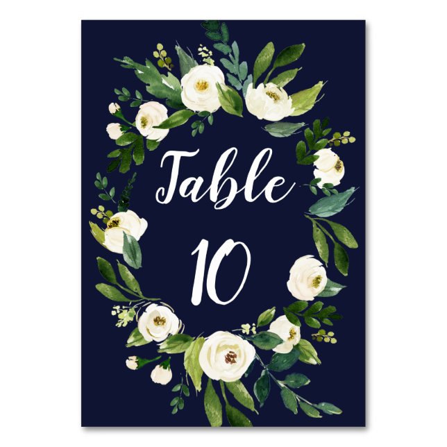 Tarjeta De Mesa Elegante acuarela Floral blanca Marina Azul (Reverso)