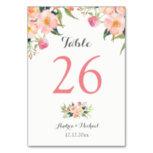 Tarjeta De Mesa Elegante acuarela Floral Boda número de tabla