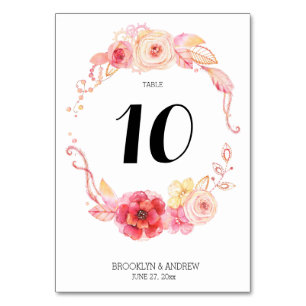 Tarjeta De Mesa Elegante acuarela floral Boda números de tabla