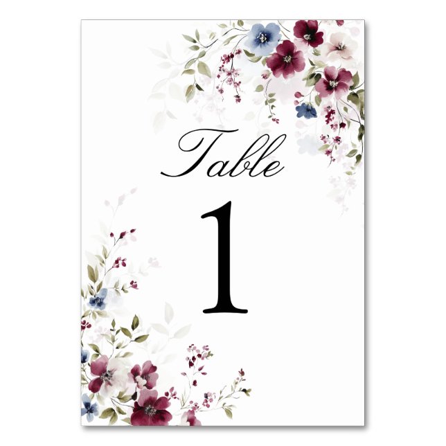 Tarjeta De Mesa Elegante acuarela floral Boda personalizado (Anverso)