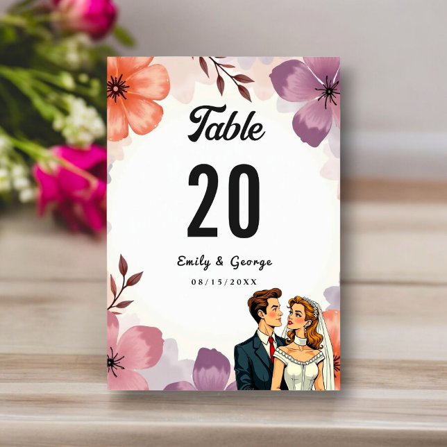 Tarjeta De Mesa Elegante acuarela Floral Romántica Pareja Boda (Subido por el creador)