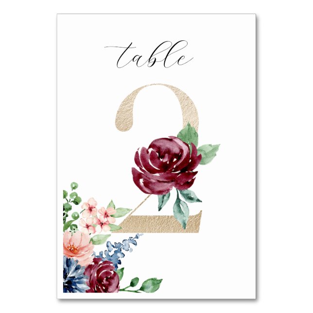 Tarjeta De Mesa Elegante acuarela Florals Faux Gold Boda 2 (Anverso)
