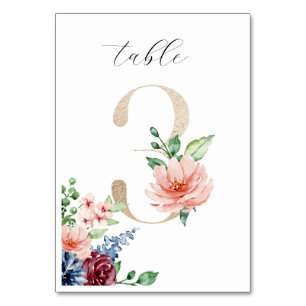 Tarjeta De Mesa Elegante acuarela Florals Faux Gold Boda 3