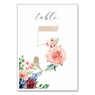 Tarjeta De Mesa Elegante acuarela Florals Faux Gold Boda 5