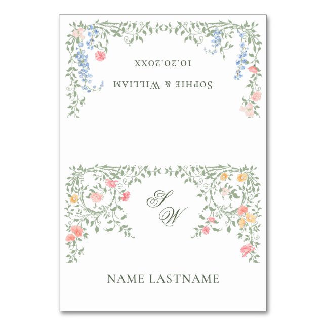 Tarjeta De Mesa Elegante acuarela Flores salvajes Boda floral (Anverso)