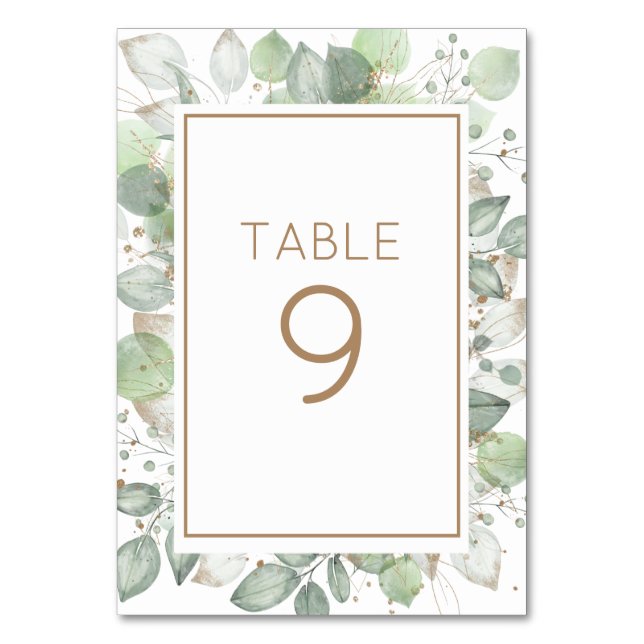 Tarjeta De Mesa Elegante acuarela Foliage Sage Gold Table Número (Anverso)
