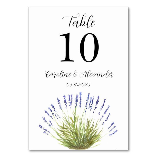 Tarjeta De Mesa Elegante acuarela Lavender Herbs florales Boda T (Anverso)