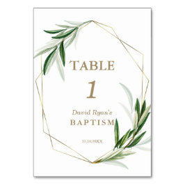 Tarjeta De Mesa Elegante acuarela Oliva deja bautismo de oro