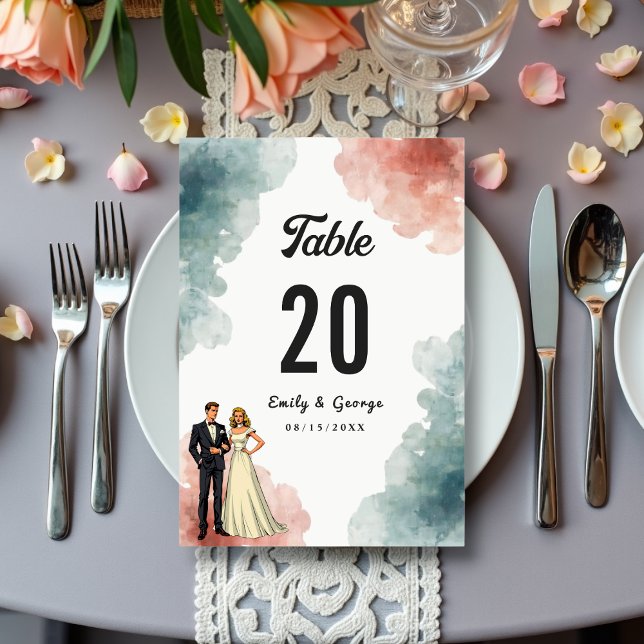 Tarjeta De Mesa Elegante acuarela Resumen de novia y Boda de Groom (Subido por el creador)