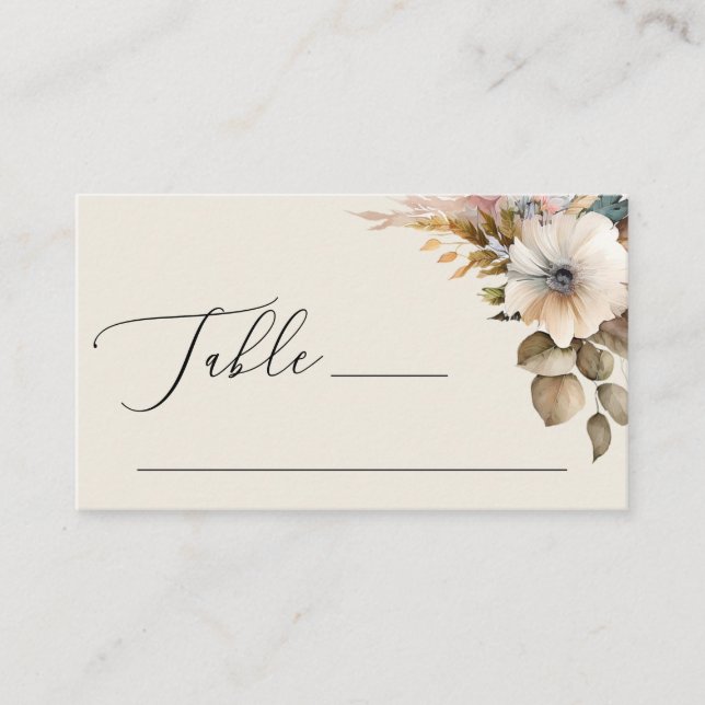 Tarjeta De Mesa Elegante acuarela suave jardín floral boda de boho (Anverso)
