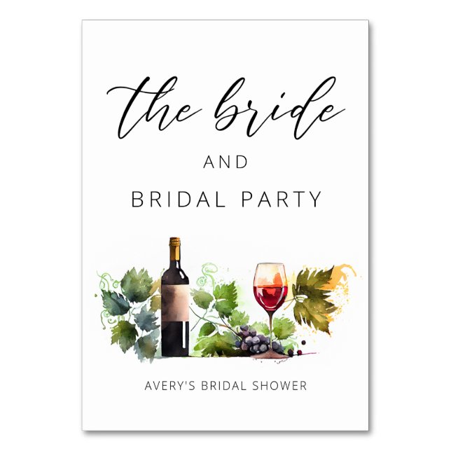 Tarjeta De Mesa Elegante acuarela Winery Bridal Shower (Anverso)