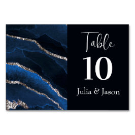 Tarjeta De Mesa Elegante Agate azul y plateado