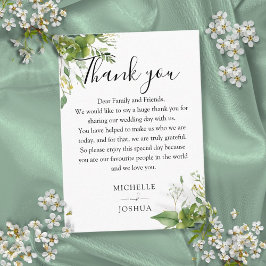 Tarjeta De Mesa Elegante Agradecimiento de Boda con Verde de Eucal
