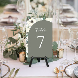 Tarjeta De Mesa Elegante Arco Floral Acuarela Verde Oliva Boda