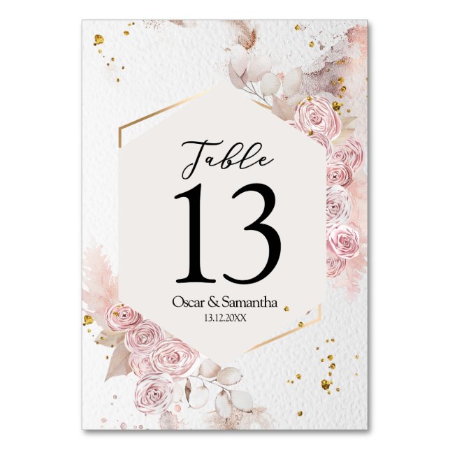 Tarjeta De Mesa Elegante armazón color rosa pastel (Anverso)