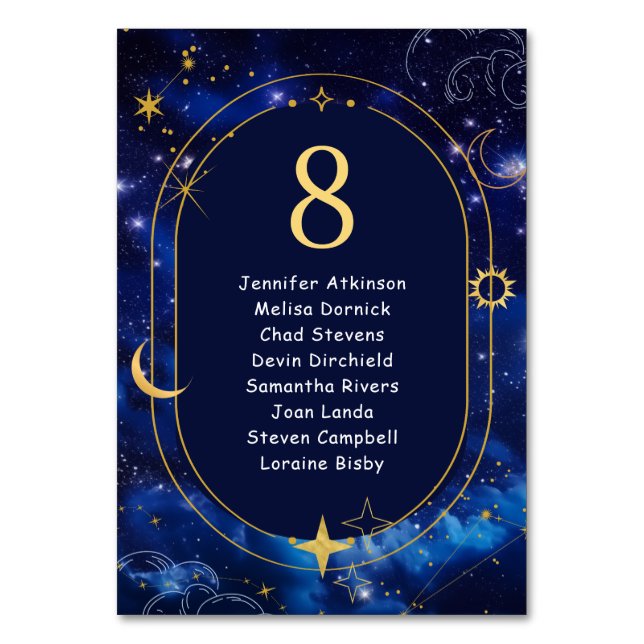 Tarjeta De Mesa Elegante asiento boda celestial azul (Anverso)