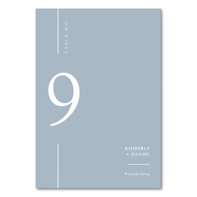 Tarjeta De Mesa Elegante asiento moderno con Boda mínimo azul turb (Anverso)