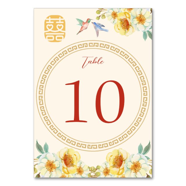 Tarjeta De Mesa Elegante ave floral boda china (Anverso)