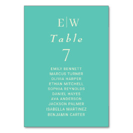 Tarjeta De Mesa Elegante Awe Acuático Simple con Monograma Boda