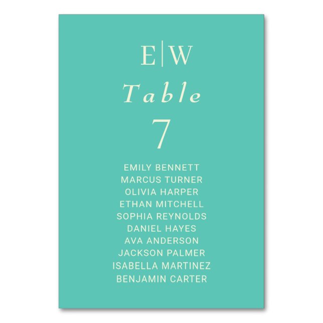 Tarjeta De Mesa Elegante Awe Acuático Simple con Monograma Boda (Anverso)