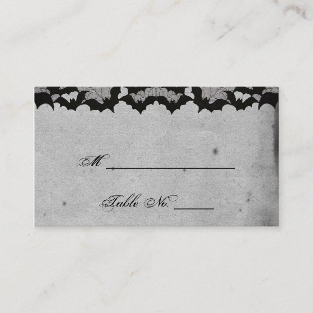 Tarjeta De Mesa Elegante Bat Gótico Lace Posh Boda Place Cards (Anverso)