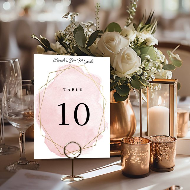 Tarjeta De Mesa Elegante Bat Mitzvah Personalizada de Acuarela Ros (Subido por el creador)