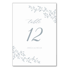 Tarjeta De Mesa Elegante bifurcación de hojas Boda azul turbio bot