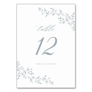 Tarjeta De Mesa Elegante bifurcación de hojas Boda azul turbio bot