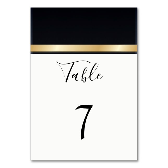 Tarjeta De Mesa Elegante blanco negro y boda dorado (Anverso)