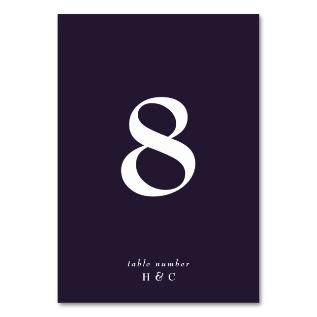 Tarjeta De Mesa Elegante blanco oscuro y simple sobre Boda morado (Anverso)