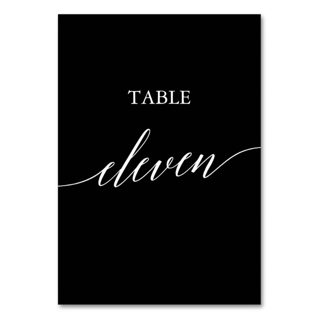 Tarjeta De Mesa Elegante blanco sobre caligrafía negra Mesa Eleven (Anverso)