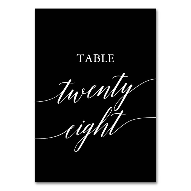 Tarjeta De Mesa Elegante blanco sobre caligrafía negra Tabla 28 (Anverso)