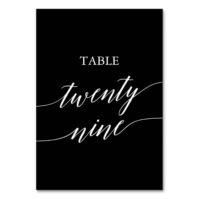 Tarjeta De Mesa Elegante blanco sobre caligrafía negra Tabla 29 (Anverso)