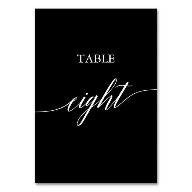 Tarjeta De Mesa Elegante blanco sobre caligrafía negra Tabla ocho (Anverso)
