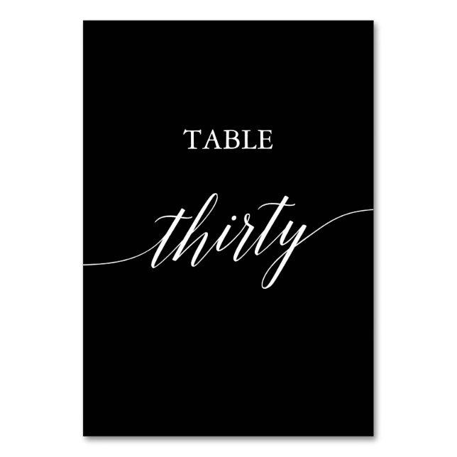 Tarjeta De Mesa Elegante blanco sobre mesa negra número treinta (Anverso)