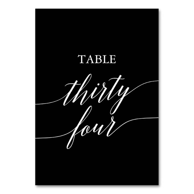 Tarjeta De Mesa Elegante blanco sobre mesa negra número treinta y  (Anverso)
