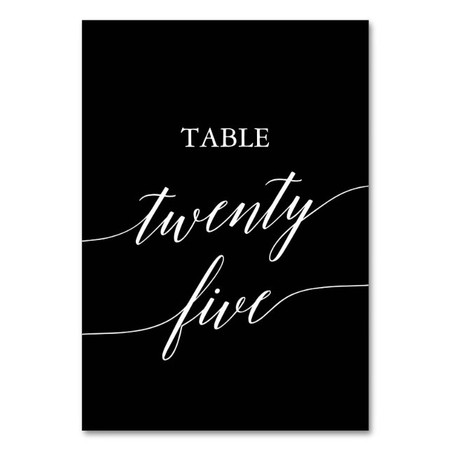 Tarjeta De Mesa Elegante blanco sobre mesa negra Veinticinco (Anverso)