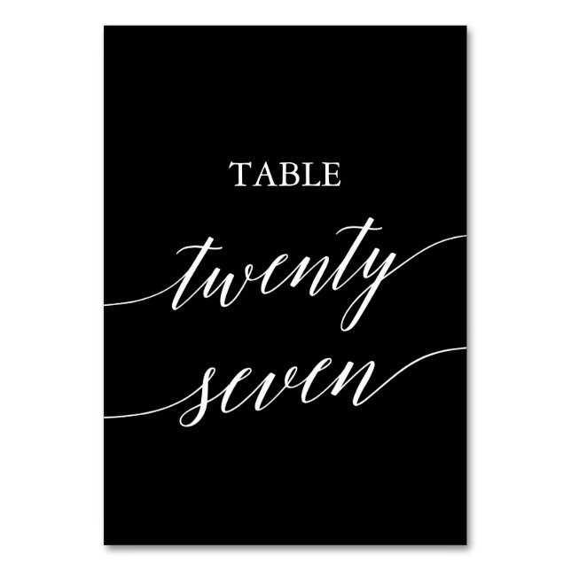 Tarjeta De Mesa Elegante blanco sobre mesa negra Veintisiete (Anverso)