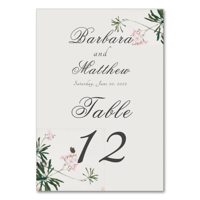 Tarjeta De Mesa Elegante Blossom Botánico Rosa con Mariposa (Anverso)