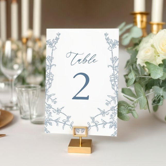 Tarjeta De Mesa Elegante Blue Floral Bridal Shower Flat (Subido por el creador)