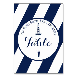 Tarjeta De Mesa Elegante Boda a rayas náuticas - Azul marino, blan